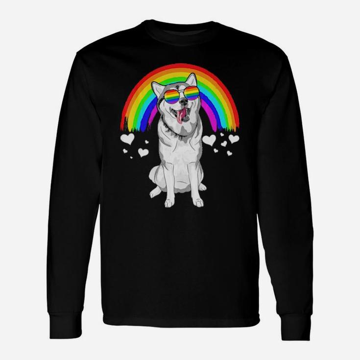 Siberian Husky Rainbow Sunglasses Gay Pride Lgbt Long Sleeve T-Shirt