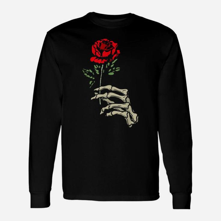 Skeleton Hand With Red Flower Roses Unisex Long Sleeve