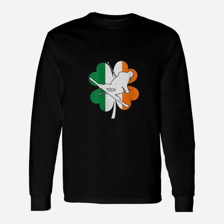 Skiing Shamrock Ireland Irish Flag Skiing St Patricks Day Long Sleeve T-Shirt