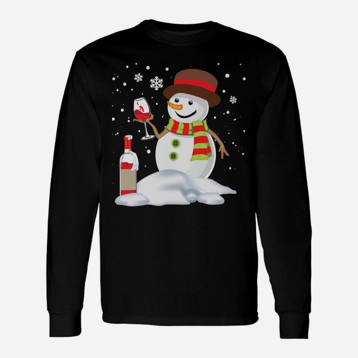 Snowman Drinking Red Wine Funny Partner Matching Couple Unisex Long Sleeve