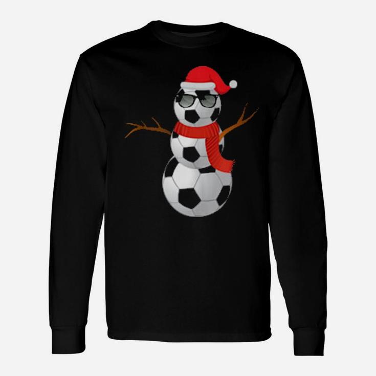 Soccer Football Snowman Holiday Spirit Xmas Long Sleeve T-Shirt