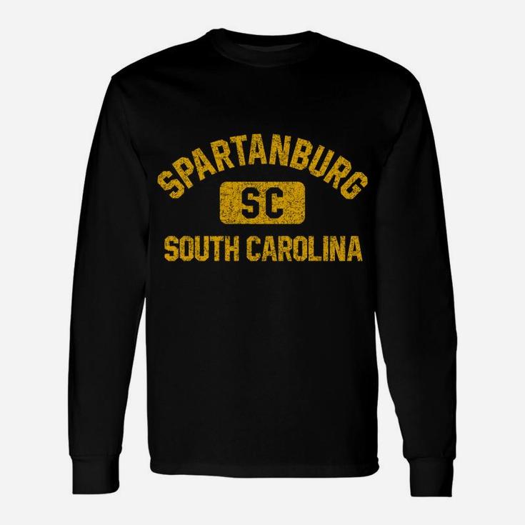Spartanburg Sc South Carolina Gym Style Distress Amber Print Unisex Long Sleeve