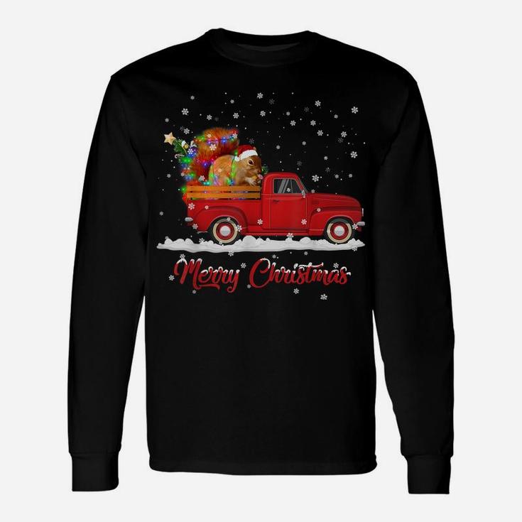 Squirrel Animal Riding Red Truck Christmas Unisex Long Sleeve