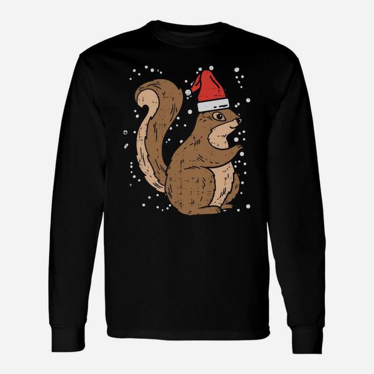 Squirrel Santa Hat Christmas Xmas Pajama Animal Lover Gift Sweatshirt Unisex Long Sleeve