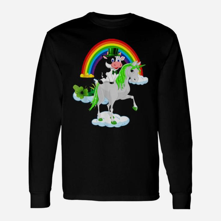 St Patricks Day Cow Riding Irish Unicorn Long Sleeve T-Shirt