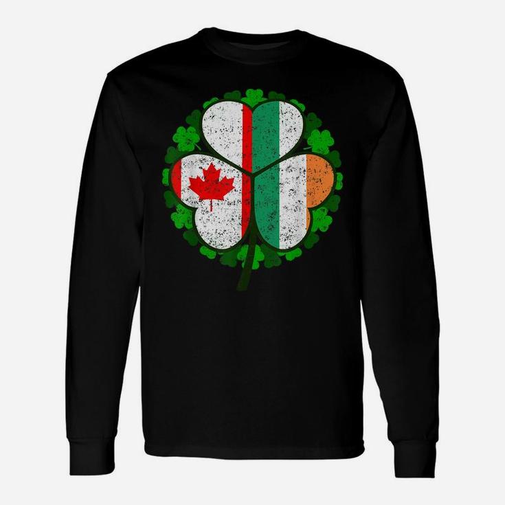 St Patricks Day Irish Canadian Shamrock T Shirt Green Clover Unisex Long Sleeve