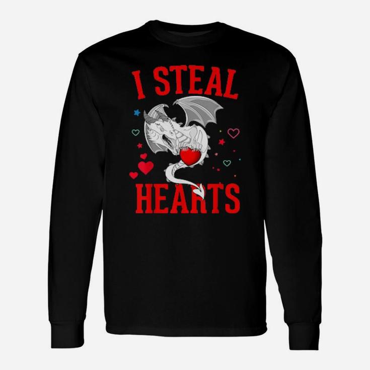 I Steal Hearts Valentines Day Cute Dragon Long Sleeve T-Shirt