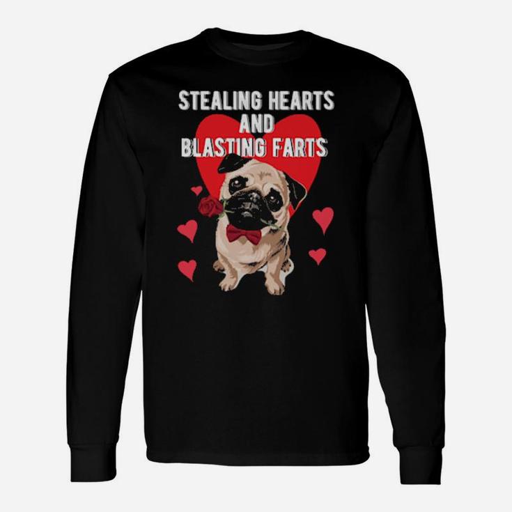 Stealing Hearts Blasting Farts Valentine's Day Pug Dog Long Sleeve T-Shirt