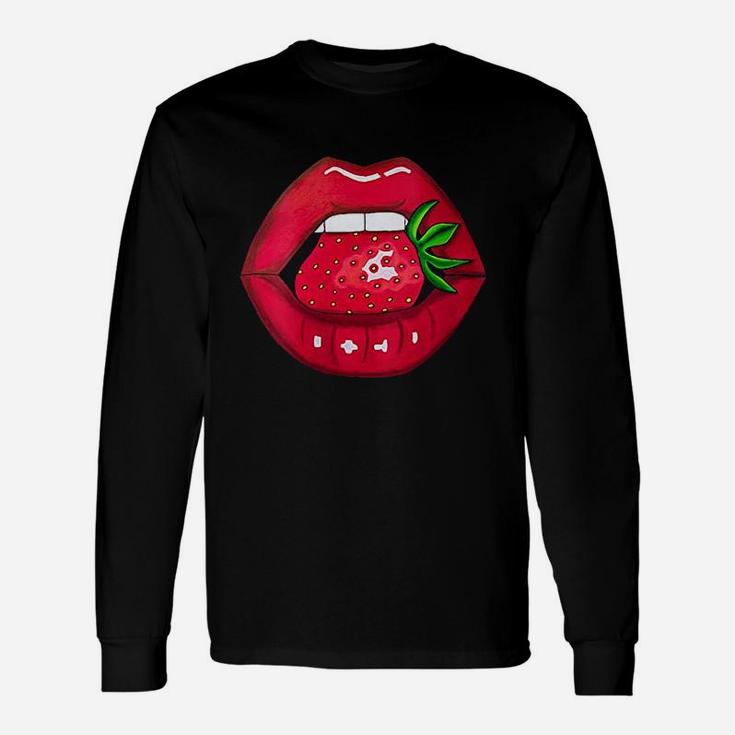 Strawberry Lips Red Lipstick Woman Strawberries Mouth Unisex Long Sleeve