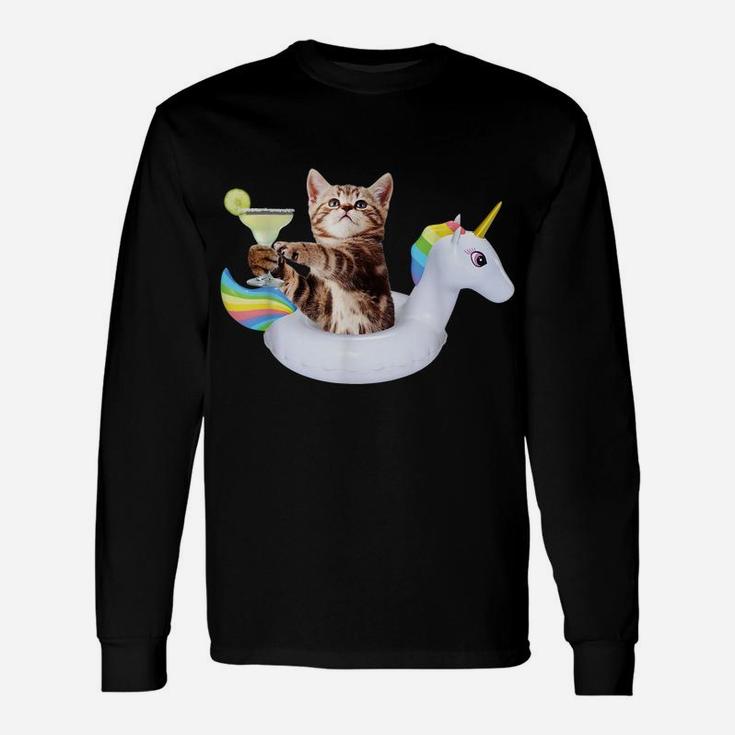 Summer Kitty With Margarita & Unicorn Float Funny Cat Shirt Unisex Long Sleeve