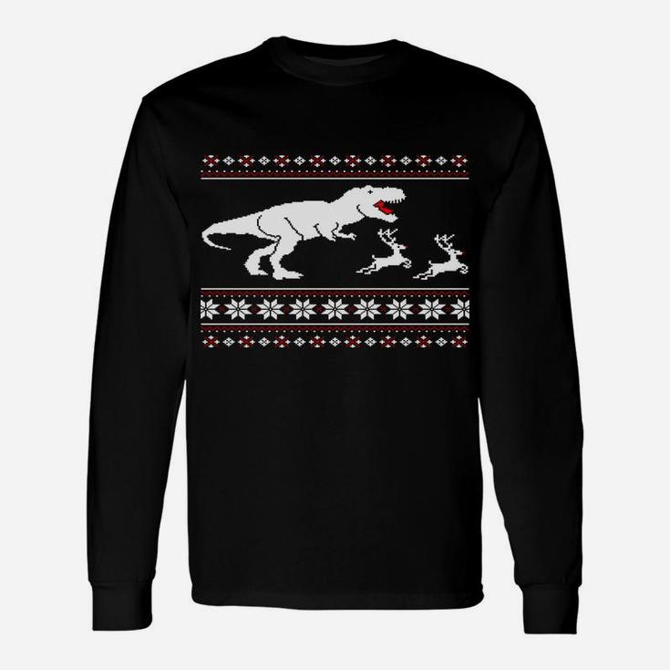 T-Rex Dinosaur Attack Moose Funny Christmas Family Xmas Gift Unisex Long Sleeve
