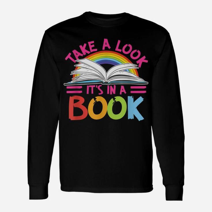 Take A Look It's In A Book Vintage Retro Rainbow Librarian Unisex Long Sleeve