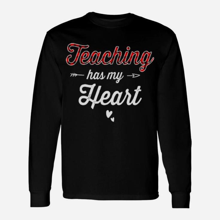 Teaching Has My Heart Buffalo Plaid Cute Valentine Teacher Long Sleeve T-Shirt