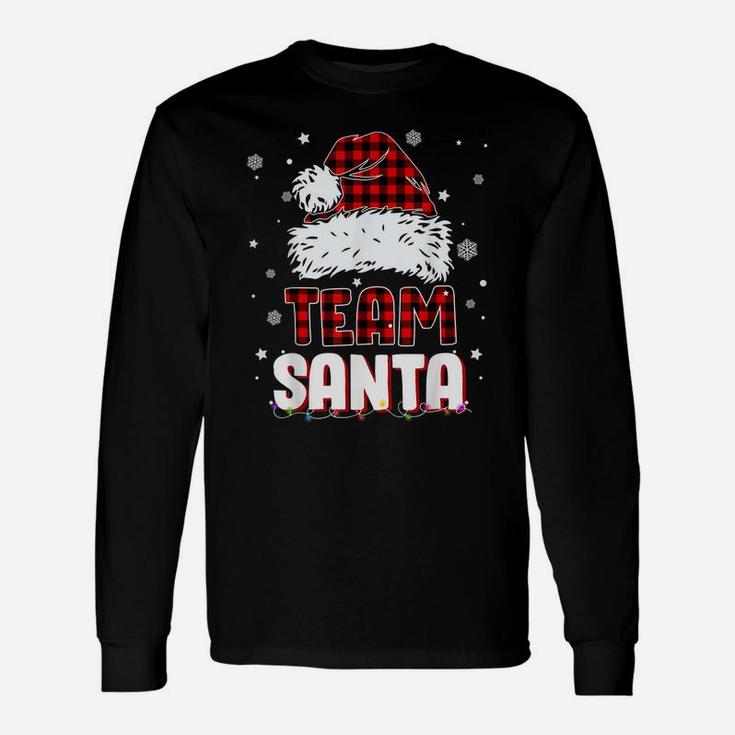 Team Santa Claus Hat Buffalo Plaid Christmas Matching Family Unisex Long Sleeve