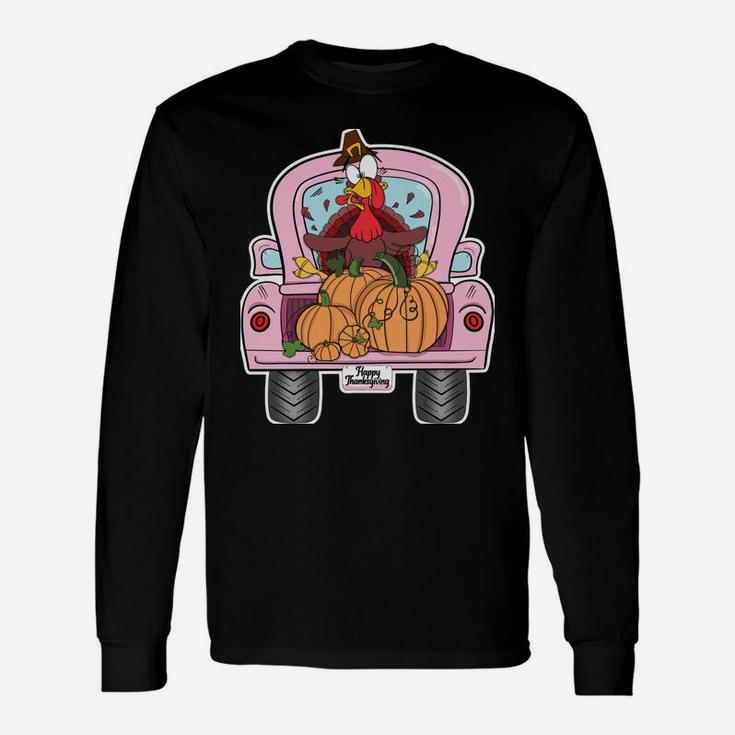 Thanksgiving, Turkey, Vintage, Pink, Truck, Pumpkins, Funny Unisex Long Sleeve
