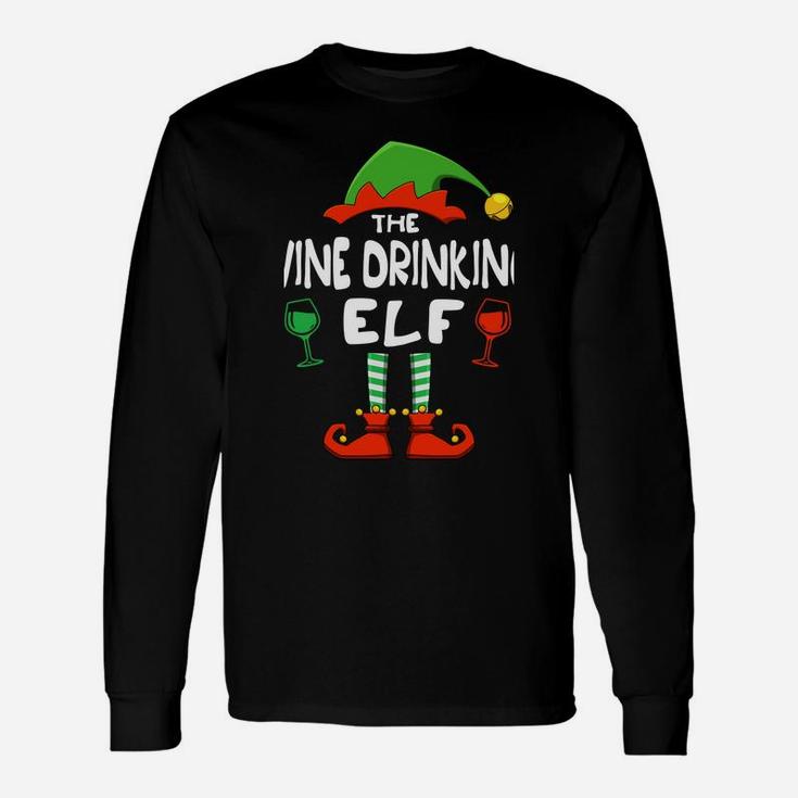 The Wine Drinking Elf Funny Matching Family Christmas Sweatshirt Unisex Long Sleeve