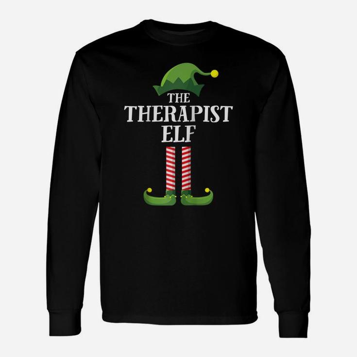 Therapist Elf Matching Family Group Christmas Party Pajama Raglan Baseball Tee Unisex Long Sleeve