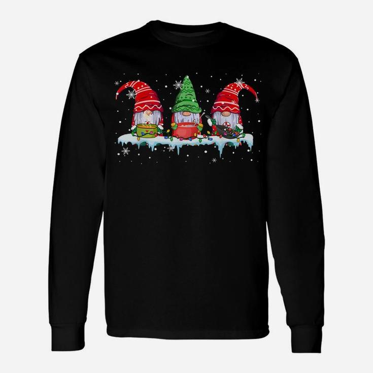Three Cooking Gnomes Funny Christmas Lights Gnome Cooking Unisex Long Sleeve