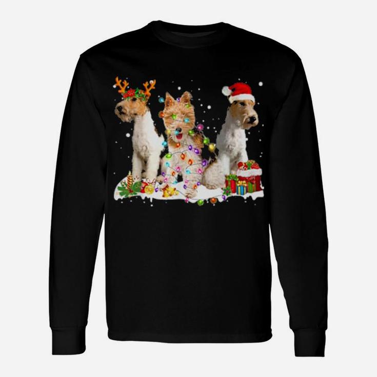 Three Wired Haired Fox Terriers Xmas Long Sleeve T-Shirt