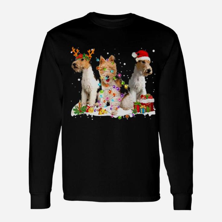 Three Wired Haired Fox Terriers Xmas Long Sleeve T-Shirt