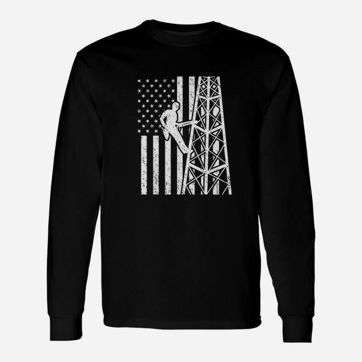 Tower Climber American Flag Cell Tower Towers Worker Unisex Long Sleeve