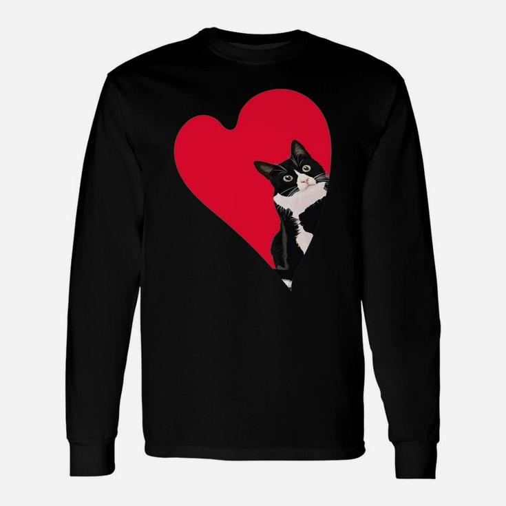 Tuxedo Cat Valentine Heart For Kitten And Animal Lovers Unisex Long Sleeve