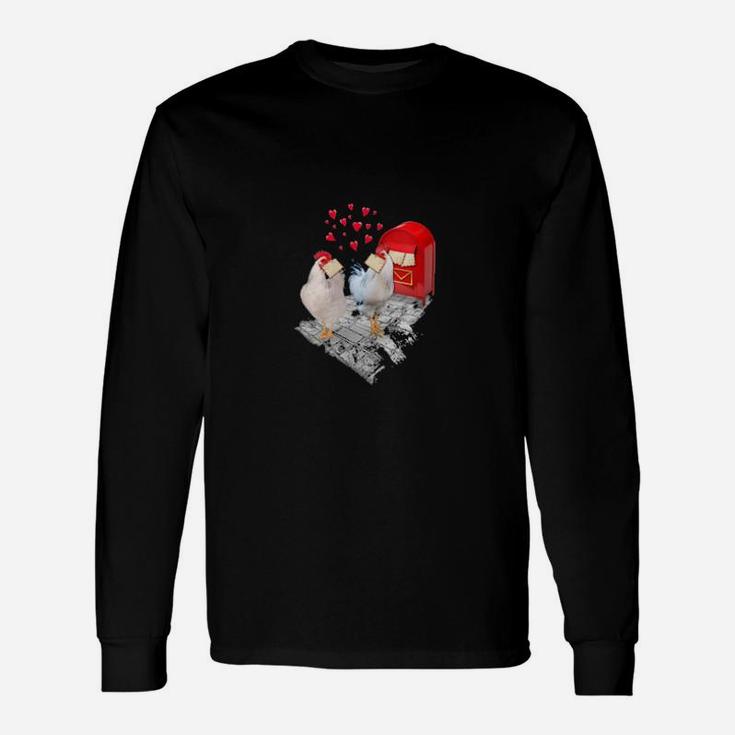 Two Chicken Heart Valentines Days Chicken Couple Long Sleeve T-Shirt
