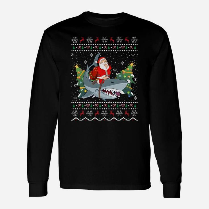 Ugly Shark Xmas Gift Funny Santa Riding Shark Christmas Sweatshirt Unisex Long Sleeve
