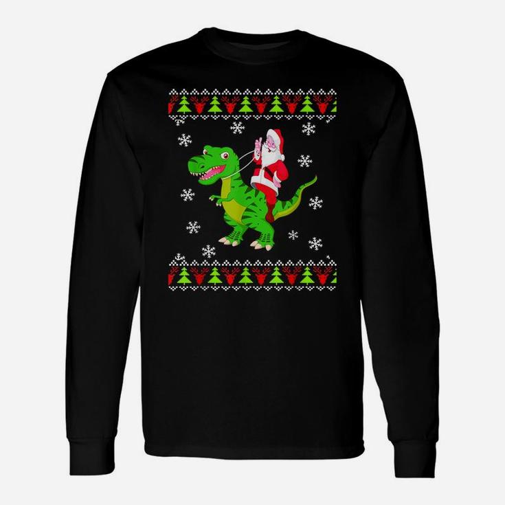 Ugly Sweater Santa Riding Dinosaur Christmas Rex Unisex Long Sleeve