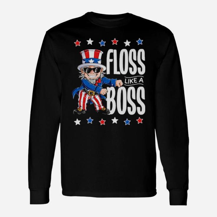 Uncle Sam Floss Like A Boss 4Th Of July American Flag Long Sleeve T-Shirt