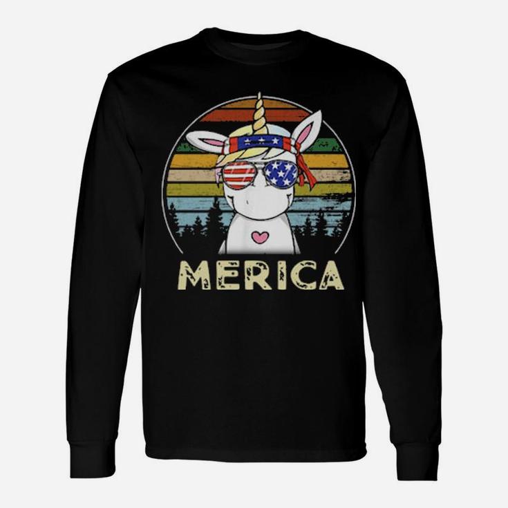 Unicorn 4Th Of July Merica American Flag Vintage Long Sleeve T-Shirt