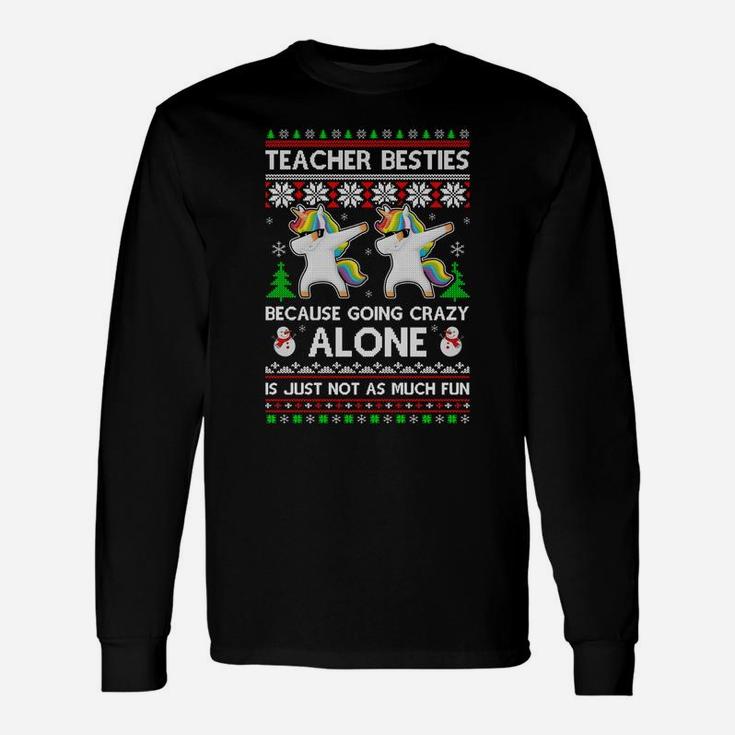 Unicorn Dabbing Teacher Besties Ugly Christmas Xmas Sweatshirt Unisex Long Sleeve