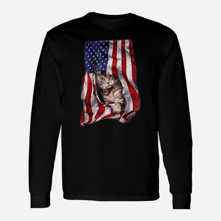 Usa American Flag Cat Kitty Kitten Shirt Funny 4Th July Gift Unisex Long Sleeve