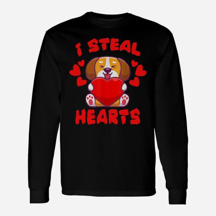 Valentine I Steal Hearts Puppy And Dogs Lovers Long Sleeve T-Shirt