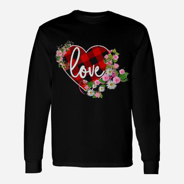 Valentines Day Buffalo Plaid Heart Love Long Sleeve T-Shirt