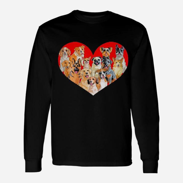 Valentines Day Dogs Pug Corgi Bulldog Heart Long Sleeve T-Shirt