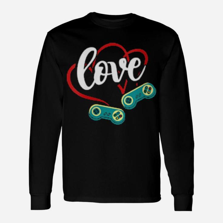 Valentine's Day Game Controllers Heart Cute Gaming Long Sleeve T-Shirt