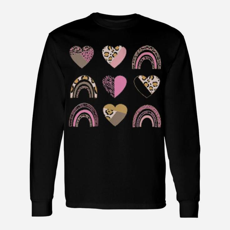 Valentine's Hearts Leopard Print Pink Rainbow Aesthetic Long Sleeve T-Shirt