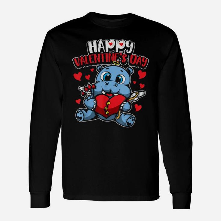 Valentine's Hippo Sweet Cupid Animals Long Sleeve T-Shirt