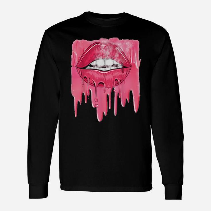 Valentines Pink Dripping Melting Lips Long Sleeve T-Shirt