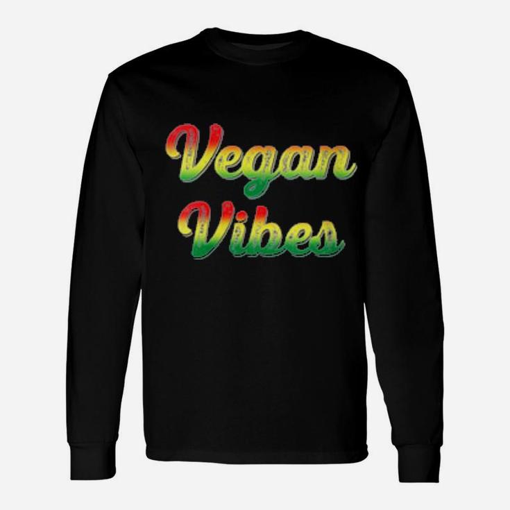 Vegan Vibes Rasta Colors Retro Distressed Vegan Long Sleeve T-Shirt