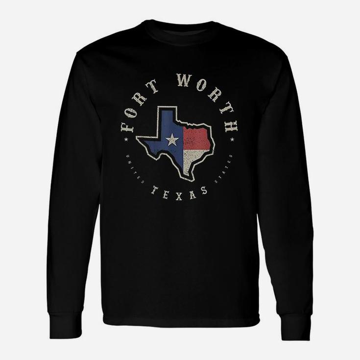 Vintage Fort Worth Texas State Flag Map Souvenir Gift Unisex Long Sleeve