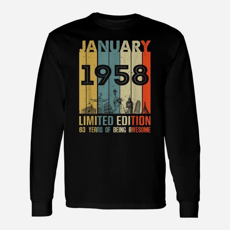 Vintage January 1958 Classic 63 Yrs Old 63Rd Birthday Gift Unisex Long Sleeve