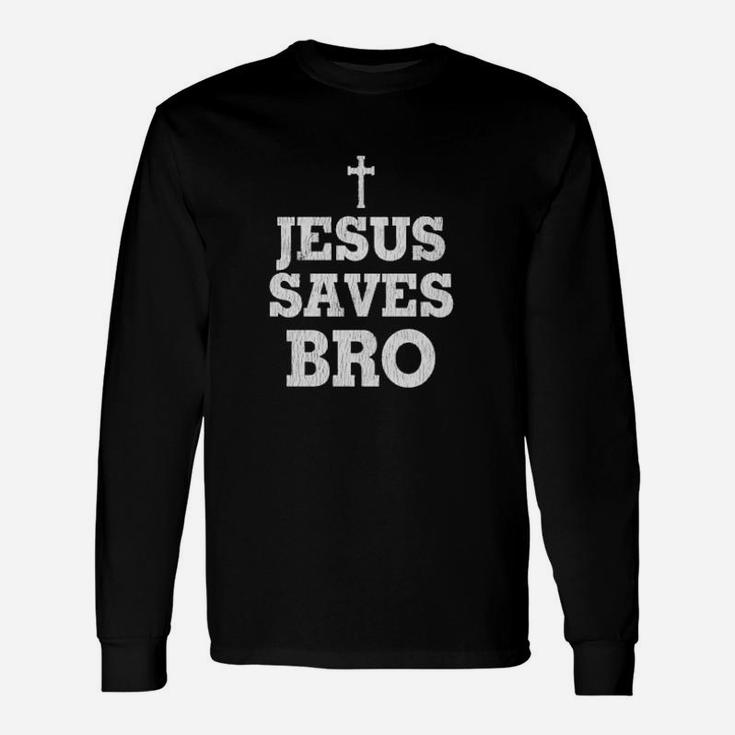 Vintage Jesus Saves Bro Christian Faith Jesus Christ Cross Long Sleeve T-Shirt