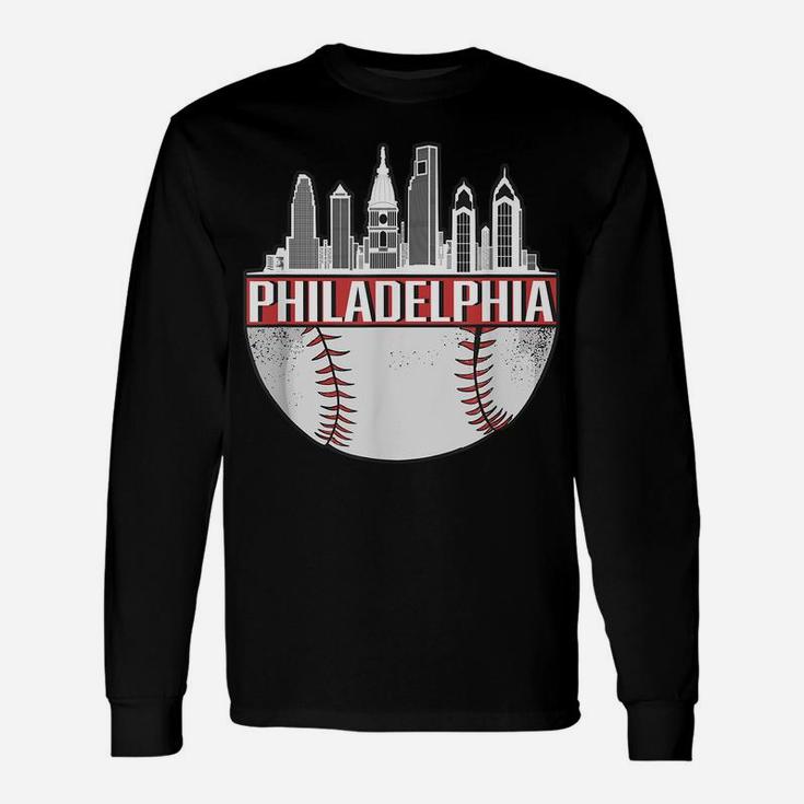 Vintage Philadelphia Baseball Skyline Retro Philly Cityscape Unisex Long Sleeve