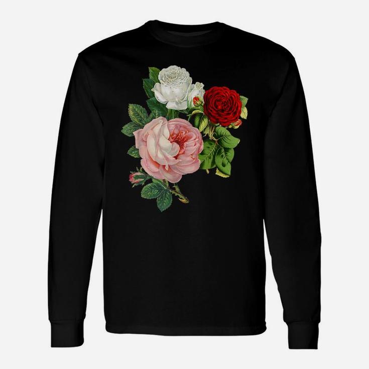 Vintage Roses Flower Floral Illustration Blossom Lovers Gift Unisex Long Sleeve