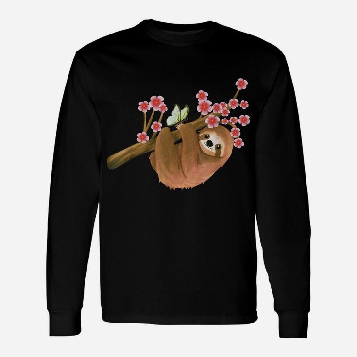 Vintage Sloth Shirt Japanese Cherry Blossom Flower Sakura Unisex Long Sleeve