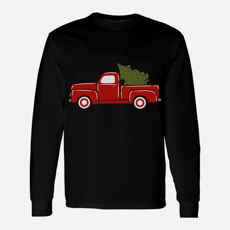 Vintage Wagon Christmas Tree Red Retro Farmer Truck Vacation Unisex Long Sleeve
