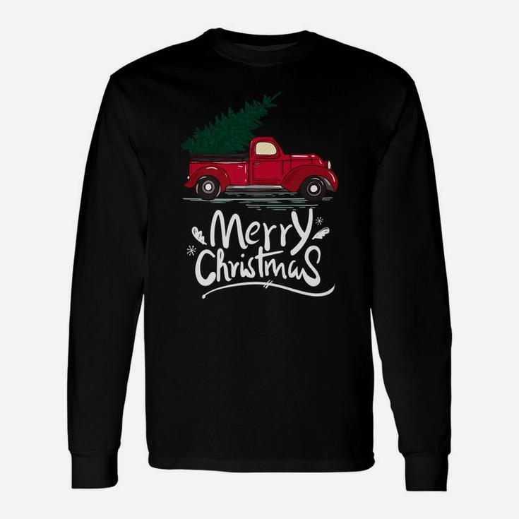 Vintage Wagon Red Truck Christmas Tree Pajama Gift Unisex Long Sleeve