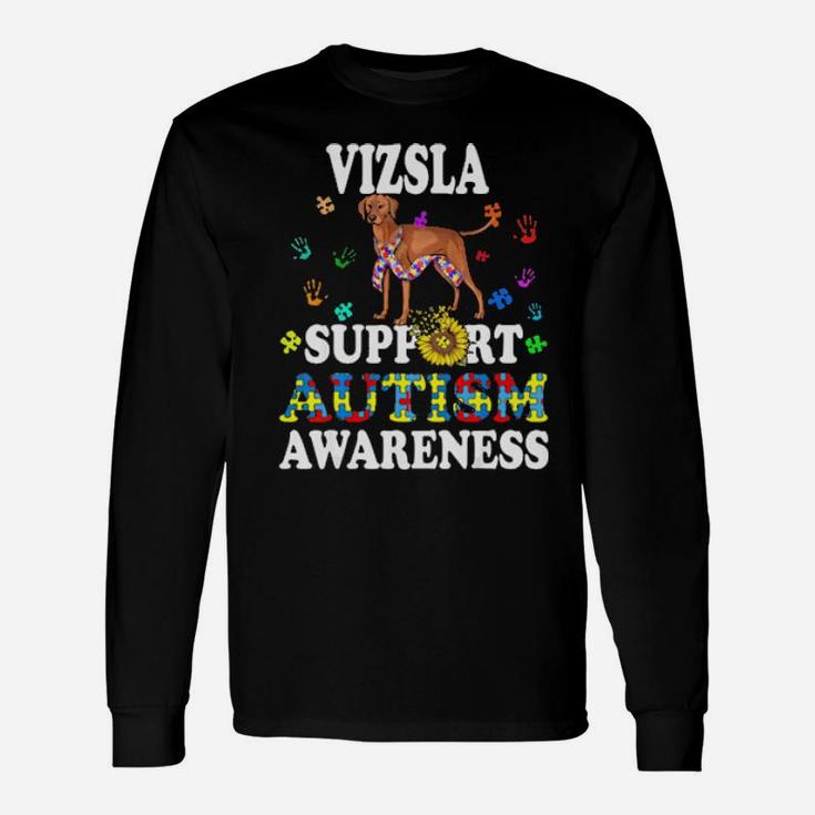 Vizsla Dog Heart Support Autism Awareness Long Sleeve T-Shirt